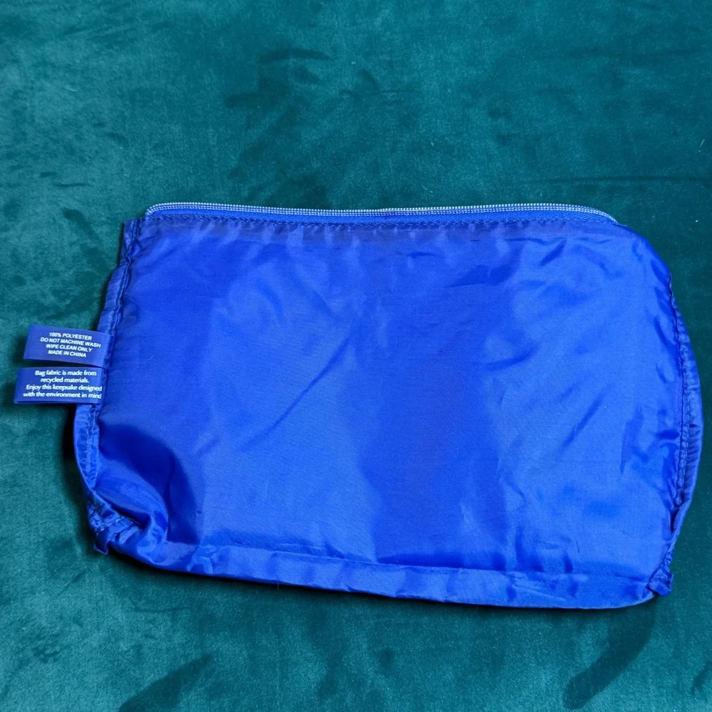 Estee Lauder Blue Floral Print Cosmetic Bag‎ Pouch Zipper Gold Flower Charm